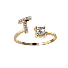 Laden Sie das Bild in den Galerie-Viewer, A-Z Buchstabe Gold Metall Einstellbarer Ring