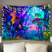 Laden Sie das Bild in den Galerie-Viewer, Psychedelische Waldpilz Wandteppich Kunstdekorationsdecke