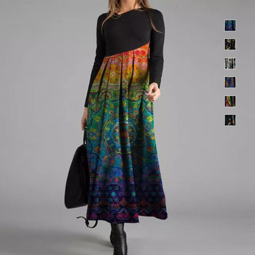 Schmal Geschnittenes Bedrucktes Langärmliges Kleid