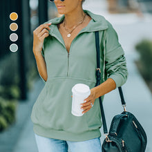 Laden Sie das Bild in den Galerie-Viewer, Einfarbiges Sweatshirt mit Revers und Reißverschluss