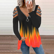Laden Sie das Bild in den Galerie-Viewer, Kurzärmliges Lockeres T-Shirt mit V-Ausschnitt und Reißverschluss
