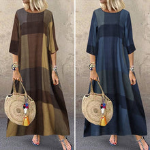 Laden Sie das Bild in den Galerie-Viewer, Lässiges kariertes Damenkleid mit Dreiviertelärmeln