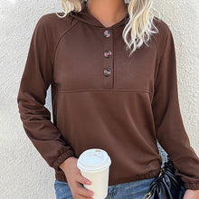 Laden Sie das Bild in den Galerie-Viewer, Lässiges Damen-Sweatshirt mit Kapuze und Knöpfen