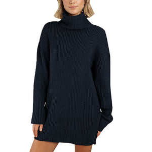 Damen Langärmliges Lockeres Pulloverkleid mit Rollkragen