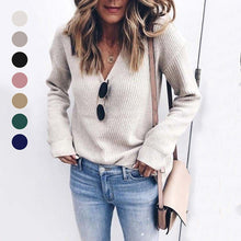 Laden Sie das Bild in den Galerie-Viewer, Damen Modischer Strickpullover mit V-Ausschnitt