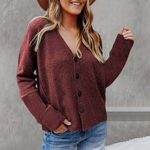 Laden Sie das Bild in den Galerie-Viewer, Damen Einfarbige Strickjacke mit Knöpfen