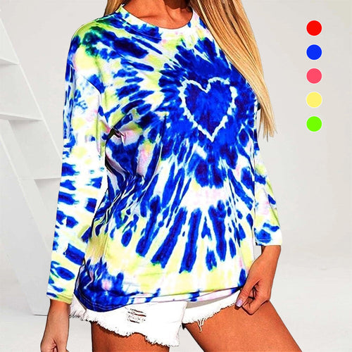 Lockeres Langarm-T-Shirt mit Rundhalsausschnitt und Herzdruck