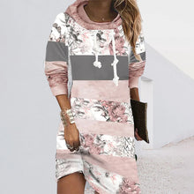 Laden Sie das Bild in den Galerie-Viewer, Langärmliges Kleid mit Blumenmuster und Kapuze
