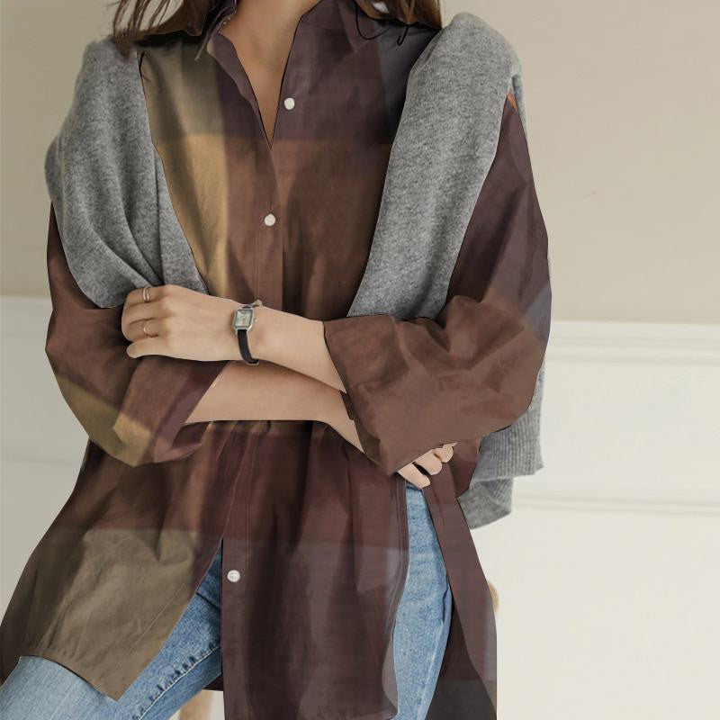 Karierte Unregelmäßige Bluse mit langen Ärmeln