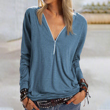 Laden Sie das Bild in den Galerie-Viewer, Solides Langarm-T-Shirt mit Reißverschluss