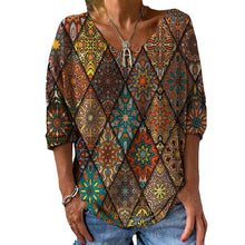 Laden Sie das Bild in den Galerie-Viewer, Damen stylisches lässiges lockeres bedrucktes T-Shirt mit V-Ausschnitt