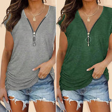 Laden Sie das Bild in den Galerie-Viewer, Lässiges Sommer-T-Shirt mit Brustreißverschluss für Damen
