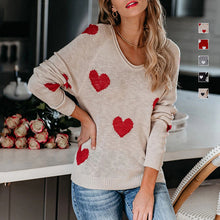 Laden Sie das Bild in den Galerie-Viewer, Herz V-Ausschnitt Strick Langarm Pullover