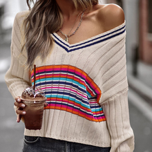 Laden Sie das Bild in den Galerie-Viewer, Täfelter Pullover mit V-Ausschnitt