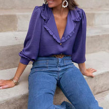 Laden Sie das Bild in den Galerie-Viewer, Gekräuselte Revers-Bluse