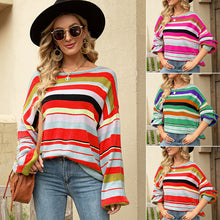 Laden Sie das Bild in den Galerie-Viewer, Bunt gestreifter lockerer Strickpullover für Damen