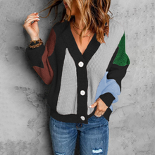 Laden Sie das Bild in den Galerie-Viewer, Colorblock-Pullover Cardigan mit V-Ausschnitt
