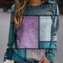 Laden Sie das Bild in den Galerie-Viewer, Damen Herbst/Winter Denim Farbblock Rundhals Langarm Pullover