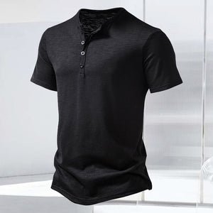 T-Shirt mit Henley-Kragen aus geflammter Baumwolle