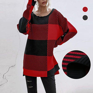 Damen Plaid-Kontrast-Strickpullover