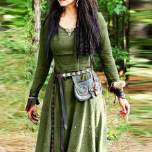 Laden Sie das Bild in den Galerie-Viewer, Retro einfarbiges Ethno-Kleid mit hoher Taille