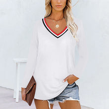 Laden Sie das Bild in den Galerie-Viewer, Gestreifte Einsätze mit langen Ärmeln mit V-Ausschnitt
