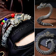 Laden Sie das Bild in den Galerie-Viewer, Silbernes handgefertigtes Drachenkettenarmband