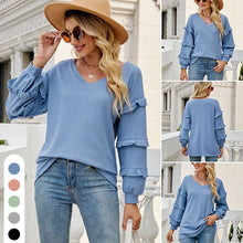 Laden Sie das Bild in den Galerie-Viewer, Lockeres T-Shirt mit V-Ausschnitt und Waffelmuster