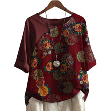 Laden Sie das Bild in den Galerie-Viewer, Kurzärmliges T-Shirt mit Blumendruck für Damen