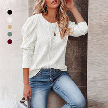 Laden Sie das Bild in den Galerie-Viewer, Einfarbiger Jacquard-Strickpullover mit Rundhalsausschnitt