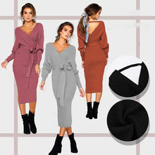 Laden Sie das Bild in den Galerie-Viewer, Elegantes Pulloverkleid mit V-Ausschnitt