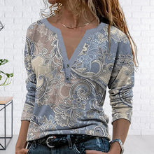 Laden Sie das Bild in den Galerie-Viewer, Langärmliges Paisley-T-Shirt mit V-Ausschnitt