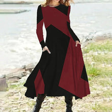 Laden Sie das Bild in den Galerie-Viewer, Langärmliges Kontrastkleid mit Taschen