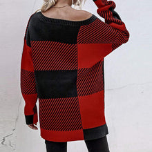 Laden Sie das Bild in den Galerie-Viewer, Damen Plaid-Kontrast-Strickpullover