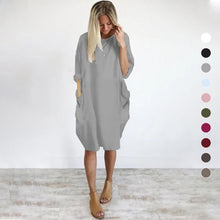 Laden Sie das Bild in den Galerie-Viewer, Lockeres Lässiges Einfarbiges Kleid mit Rundhalsausschnitt