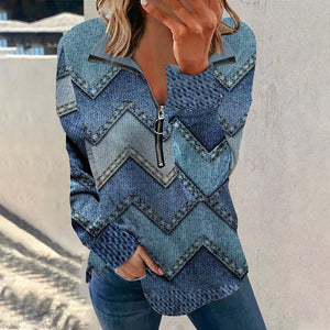 Langarmshirt mit Reißverschluss und Aufdruck