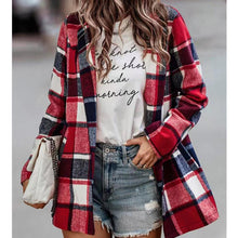 Laden Sie das Bild in den Galerie-Viewer, Karierte Wolljacke mit langen Ärmeln und Taschen