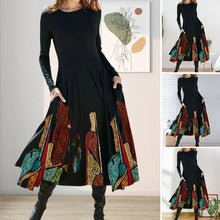 Laden Sie das Bild in den Galerie-Viewer, Langärmliges Bedrucktes Kleid