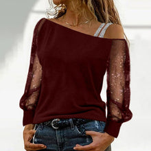 Laden Sie das Bild in den Galerie-Viewer, Damen modische schulterfreies einfarbiges langärmliges T-Shirt