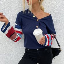 Laden Sie das Bild in den Galerie-Viewer, Damen T-Shirt mit V-Ausschnitt und gestreiften Ärmeln