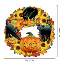 Laden Sie das Bild in den Galerie-Viewer, Halloween lustige Kürbis schwarze Katze Holzdekoration