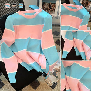 Langärmliger Gestreifter Strickpullover