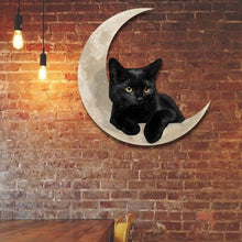 Laden Sie das Bild in den Galerie-Viewer, Mond- und schwarzen Katze- Ornament aus Metall