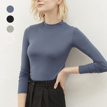 Laden Sie das Bild in den Galerie-Viewer, Langärmliges Schmales Damen-T-Shirt mit Stehkragen