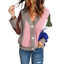 Laden Sie das Bild in den Galerie-Viewer, Colorblock-Pullover Cardigan mit V-Ausschnitt
