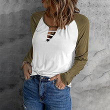 Laden Sie das Bild in den Galerie-Viewer, Lässiges T-Shirt mit langen Ärmeln und Farbblock