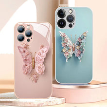Laden Sie das Bild in den Galerie-Viewer, 3D-Schmetterlingsmuster Glas Handyhülle für iPhone