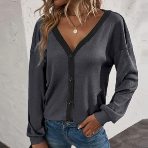 Kurz geschnittene Strickjacke mit V-Ausschnitt für Damen