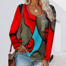 Laden Sie das Bild in den Galerie-Viewer, Lässiges Langarm-T-Shirt mit Farbblock