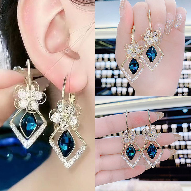 Zirkon Rhombische Saphir Blumenohrringe